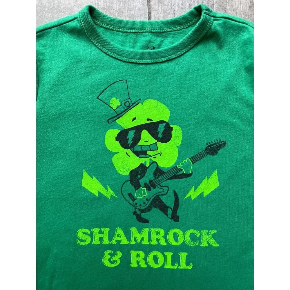 Gap Kids Shamrock & Roll Graphic T-Shirt St Patricks Paddys Pattys Day S 6-7
